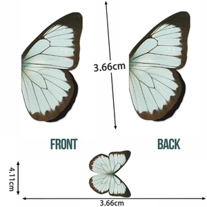 Guía de medidas del marcador magnético de mariposa con vista frontal y posterior