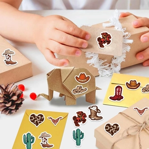 Western cowboy stickers on roll for DIY craft packaging and gift sealing decorations