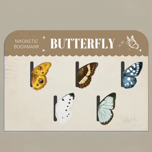 Set of 5 colorful butterfly wing magnetic bookmarks with realistic bionic patterns