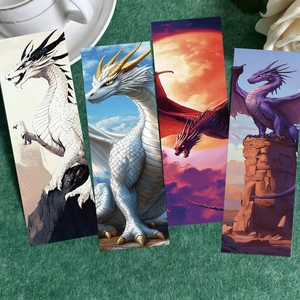 Artistic dragon illustration bookmark set with four unique mythical fantasy designs
