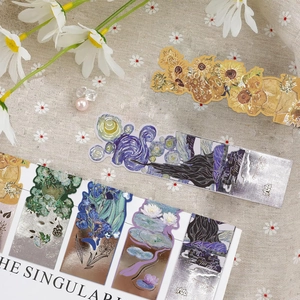 Metallic magnetic bookmarks set featuring Van Gogh and Monet classic oil painting designs