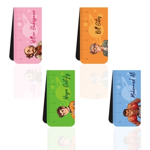 Set di quattro segnalibri magnetici con citazioni ispiratrici e righelli da 5 cm colorati