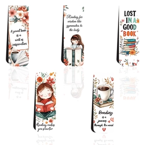 Set of 5 floral magnetic bookmarks with inspirational quotes for reading and journaling