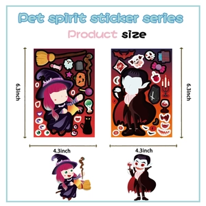 Halloween Sticker Set mit Comic-Figuren zum Selbermachen von Hexen- und Vampirgesichtern
