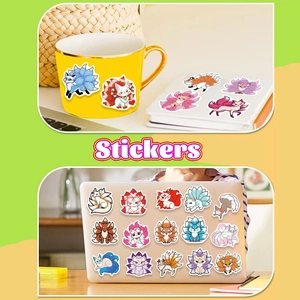 Autocollants Kitsune Kawaii sur carnet et ordinateur pour une décoration de renard