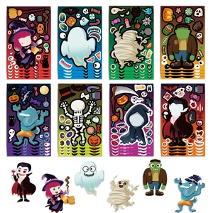 Halloween DIY Sticker-Set mit 8 Cartoon-Figuren für kreativen Bastelspaß auf Partys