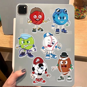 Cartoon sportstickers met grappige gezichten op een tablet voor DIY decoratie
