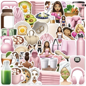 Autocollants Roses Fitness Lifestyle Fille Imperméable PVC Dessin Animé Esthétique DIY Décoration Pour Ordinateur Portable Téléphone Valise Journal