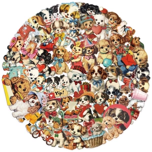 Set of 50 vintage American style transparent waterproof puppy stickers for DIY journals