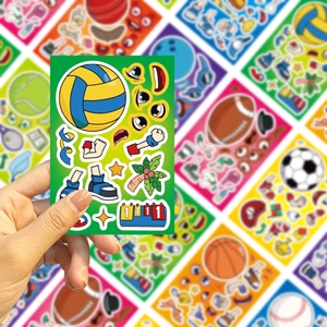Detailopname van DIY volleybal cartoon stickers met grappige gezichten en versieringen
