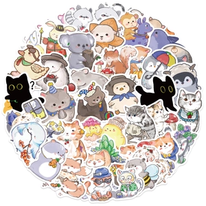 Close-up of waterproof cartoon animal stickers for laptop and DIY decoration