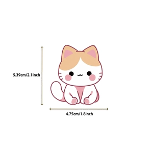 Detail view showing dimensions of a cute waterproof cat sticker for laptops and DIY decor