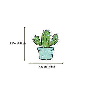 Green cartoon cactus plant sticker with glitter star film and size measurements