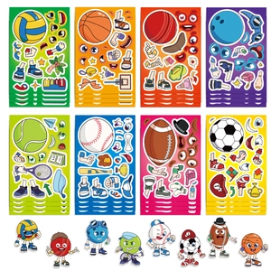 DIY sportbal stickerset met basketbal en voetbal cartoon gezichten voor kinderen