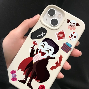 Halloween Vampir Handyhülle für iPhone in Cremeweiß mit niedlichen Comic-Motiven im Detail