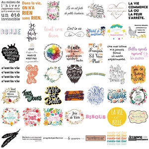 Set of 50 colorful French inspirational cartoon stickers for luggage and guitar decor