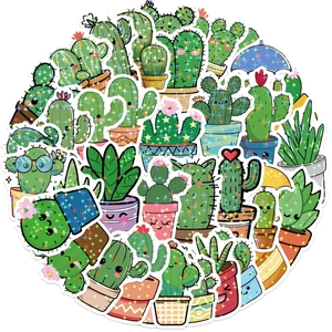 50pcs cute holographic cactus stickers for laptop waterproof decorative succulent decals