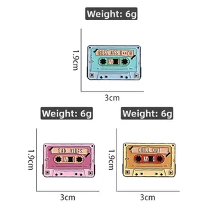 Detailed technical diagram showing 3x1.9cm dimensions and 6g weight of retro tape brooches