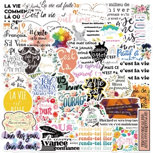 50-piece waterproof motivational sticker pack with French and Arabic inspirational quotes