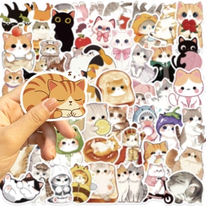 Variety set of 50 cute cartoon cat waterproof stickers for DIY laptops and luggage decor