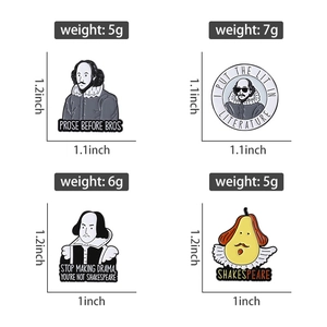 Broches en émail Shakespeare avec détails sur le poids et les dimensions exactes