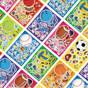 Detail van sportbal DIY stickers met grappige gezichten van basketbal en voetbal