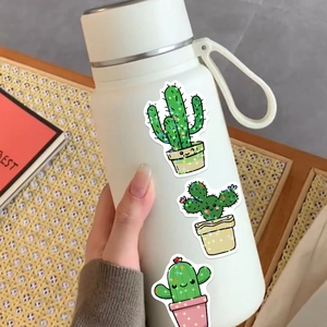 50 holographic cartoon cactus stickers for water bottles laptops and DIY waterproof decor