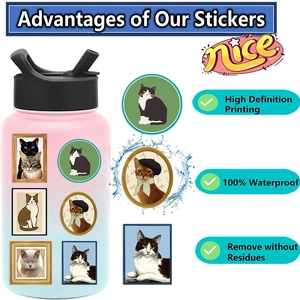 Waterproof cat stickers for luggage and laptop with high definition printing and no residue