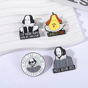 Shakespeare Emaille-Anstecknadel-Set mit literarischen Wortspielen und Karikatur-Motiven