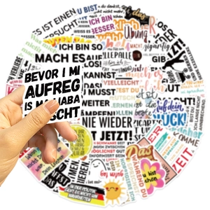 Set of 50 waterproof German motivational stickers for laptop and luggage decoration