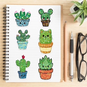 Waterproof star-film cactus stickers for DIY luggage and stationery decoration
