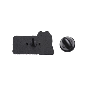 Detailed back view of enamel pin showing black metal finish and rubber clutch fastener