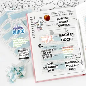 Set of 50 waterproof German motivational quote stickers for decorating laptops and luggage