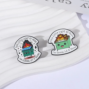Funny green dumpster fire enamel pins set featuring This Little Light Of Mine typography