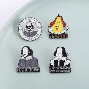 Cartoon Shakespeare Emaille-Pins Set mit literarischen Porträts und lustigen Sprüchen