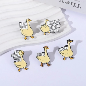 5pcs set of funny cartoon goose enamel pins with humorous English quotes for backpacks