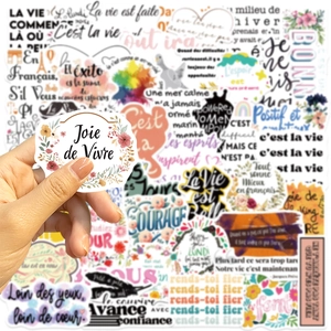50pcs waterproof French inspirational stickers for laptop and guitar decoration