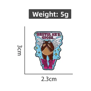 Detailed view of frog enamel pin dimensions 3cm by 2.3cm and 5g weight specifications