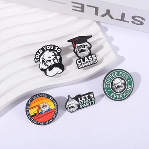 Five-piece set of cartoon Karl Marx enamel pins with pop art style and humorous designs