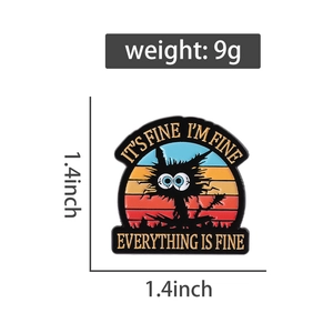 Detailed size chart for Pew Pew Madafakas black cat enamel pin with dimensions and weight