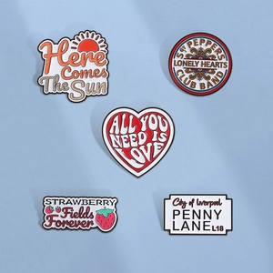 Vintage Zinc Alloy Enamel Brooch Pin Music Quote Sun Heart Strawberry Penny Lane Badge Accessories For Clothing Backpack