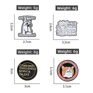 Detailed size and weight guide for creative metal enamel lapel pins with humor quotes