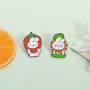 Cute enamel bunny strawberry brooch pin set, metal badges for clothing accessories