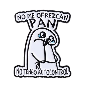 Funny Flork meme enamel pin with NO ME OFREZCAN PAN text on white background