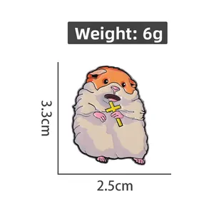 Detailed view of hamster enamel pin with size 3.3x2.5cm and weight 6g dimensions