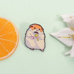 Cute Cartoon Sad Hamster Enamel Pin Zinc Alloy Holding Cross Badge Brooch For Clothes Backpack Decoration Jewelry Gift
