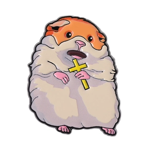 Sad Hamster enamel pin with yellow cross meme design, cute metal waist buckle badge