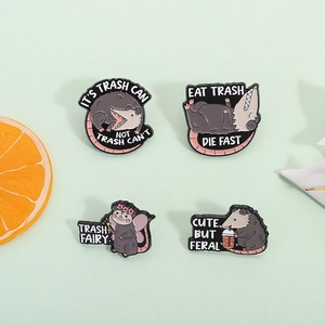 Creative Cartoon Opossum Alloy Brooch Pin Humorous Letter Print Enamel Badge Metal Jewelry Accessory For Clothes Bags Backpacks