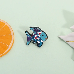 Colorful cartoon enamel fish brooch with vibrant scales and polished alloy finish