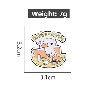 Close-up of ProDucktive cartoon duck pin measuring 3.2cm by 3.1cm and weighing 7g
